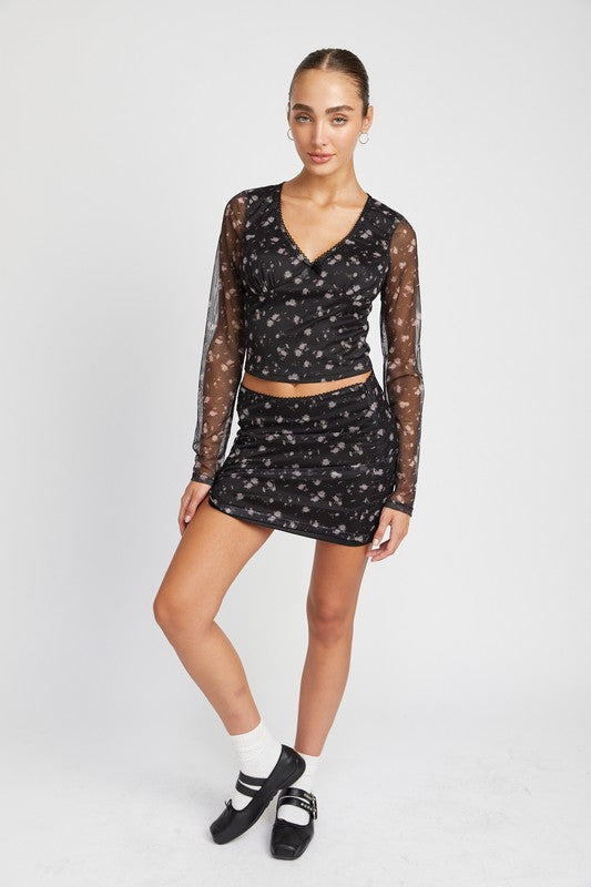 MESH MINI SKIRT WITH SATIN BOW DETAIL-Charmful Clothing Boutique