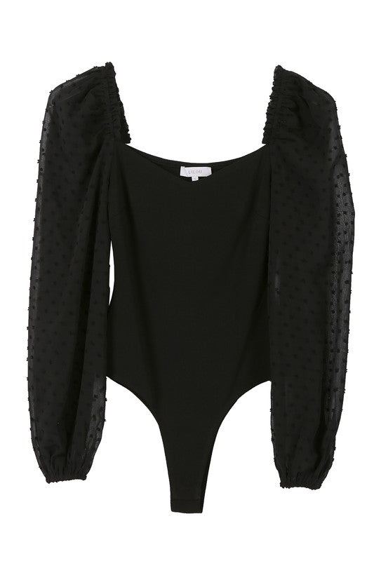 LS shirring sleeve bodysuit-Charmful Clothing Boutique
