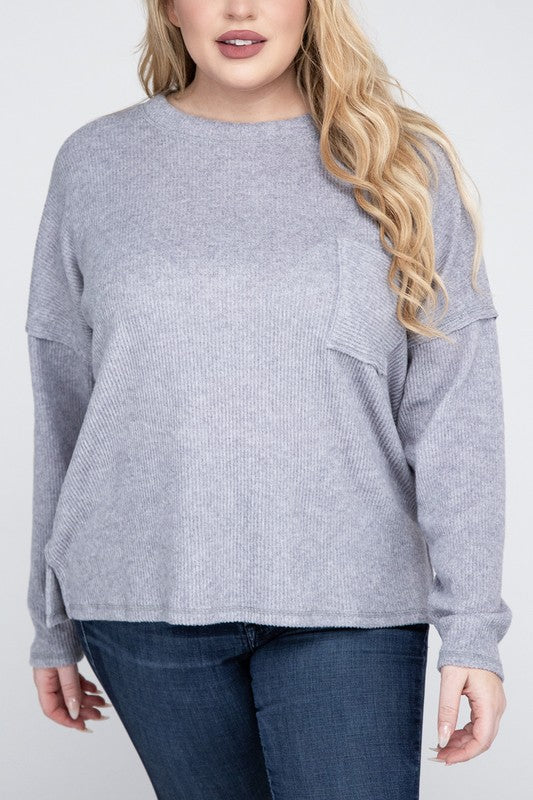 Plus Ribbed Brushed Melange Hacci Sweater-Charmful Clothing Boutique