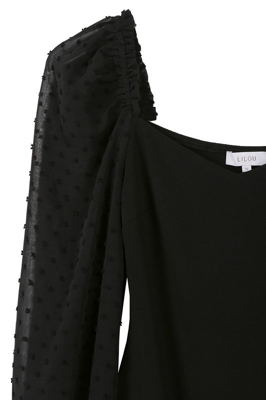 LS shirring sleeve bodysuit-Charmful Clothing Boutique
