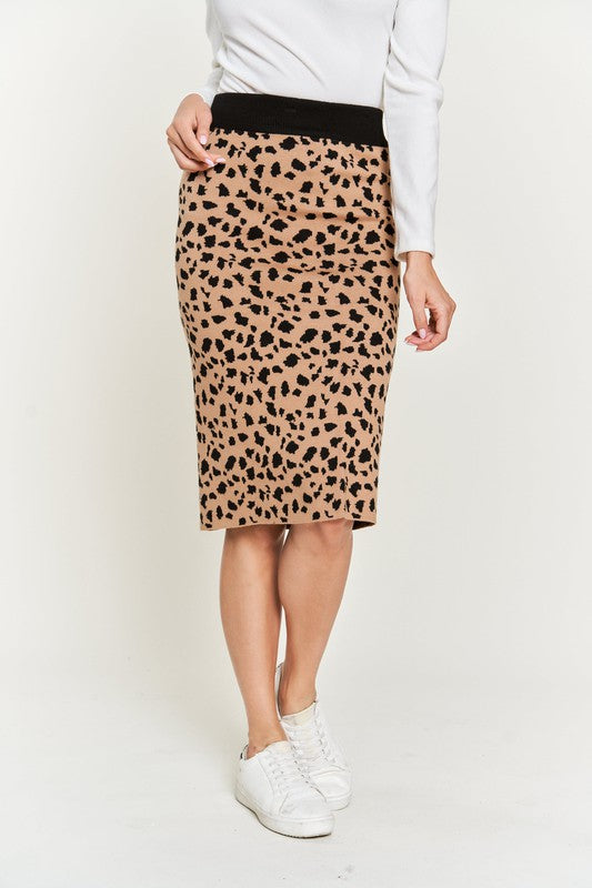 ANIMAL PRINT SWEATER SKIRTS KRS5026-2P-Charmful Clothing Boutique
