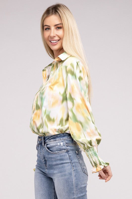 Allover Printed Long Sleeve Blouse-Charmful Clothing Boutique