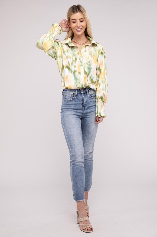 Allover Printed Long Sleeve Blouse-Charmful Clothing Boutique
