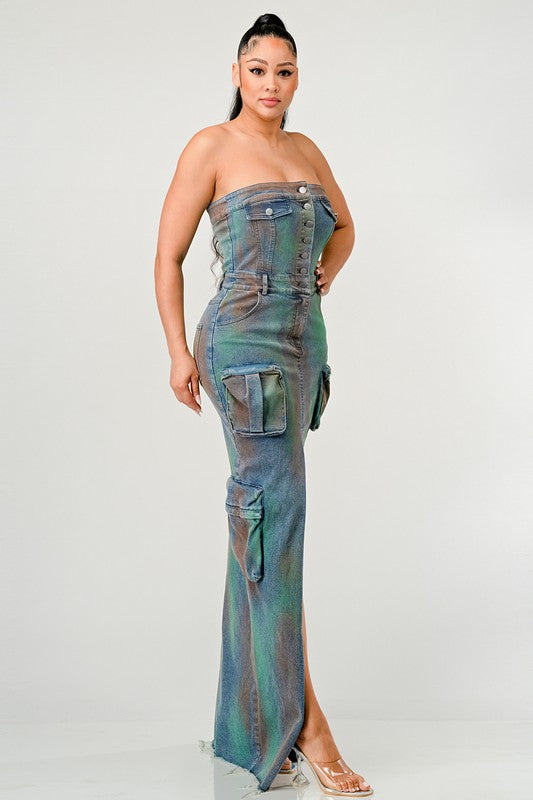 ATHINA VINTAGE HAND WASHED BUTTON UP SLIT DRESS-Charmful Clothing Boutique