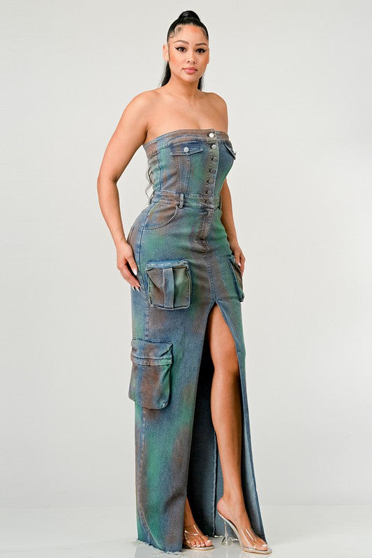 ATHINA VINTAGE HAND WASHED BUTTON UP SLIT DRESS-Charmful Clothing Boutique