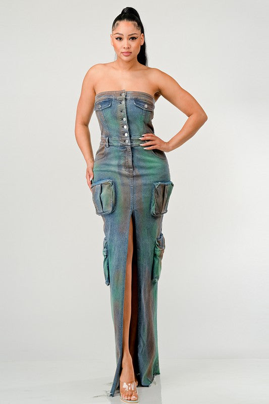 ATHINA VINTAGE HAND WASHED BUTTON UP SLIT DRESS-Charmful Clothing Boutique