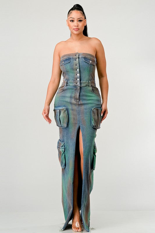 ATHINA VINTAGE HAND WASHED BUTTON UP SLIT DRESS-Charmful Clothing Boutique