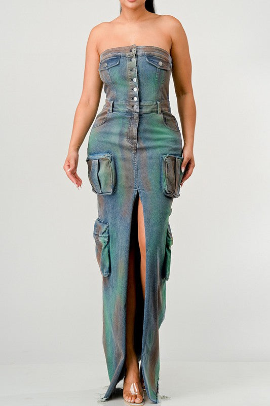 ATHINA VINTAGE HAND WASHED BUTTON UP SLIT DRESS-Charmful Clothing Boutique