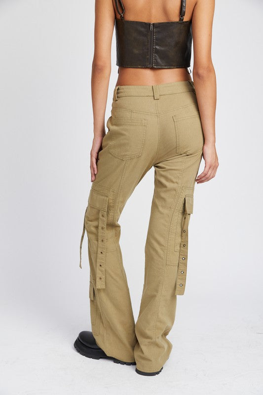 LOW WAIST CARGO FLARED PANTS-Charmful Clothing Boutique
