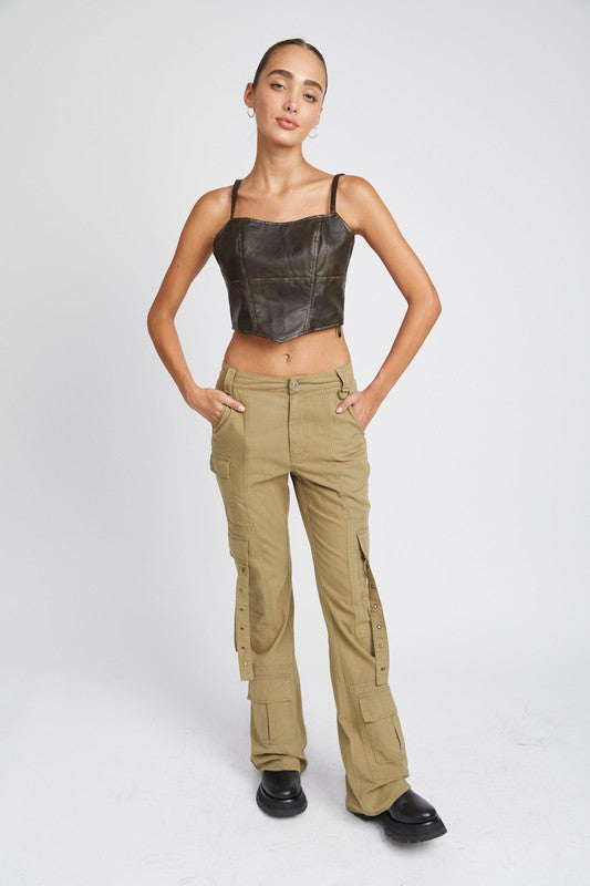 LOW WAIST CARGO FLARED PANTS-Charmful Clothing Boutique