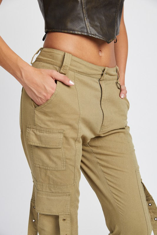 LOW WAIST CARGO FLARED PANTS-Charmful Clothing Boutique