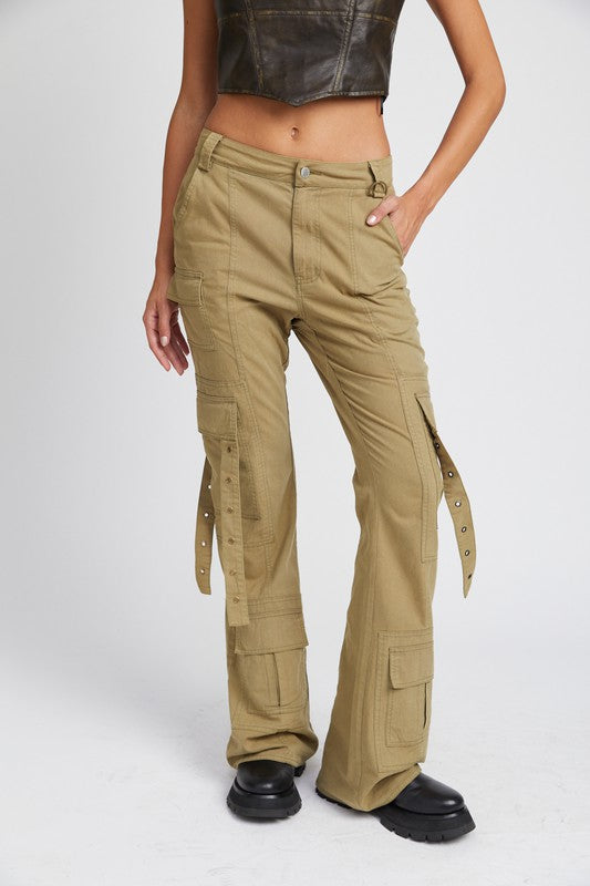 LOW WAIST CARGO FLARED PANTS-Charmful Clothing Boutique