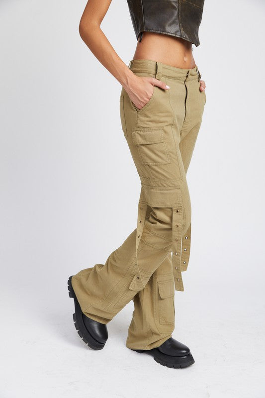 LOW WAIST CARGO FLARED PANTS-Charmful Clothing Boutique