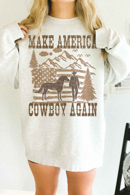 MAKE AMERICA COWBOY AGAIN OVERSIZED SWEATSHIRT-Charmful Clothing Boutique