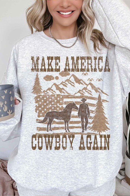 MAKE AMERICA COWBOY AGAIN OVERSIZED SWEATSHIRT-Charmful Clothing Boutique