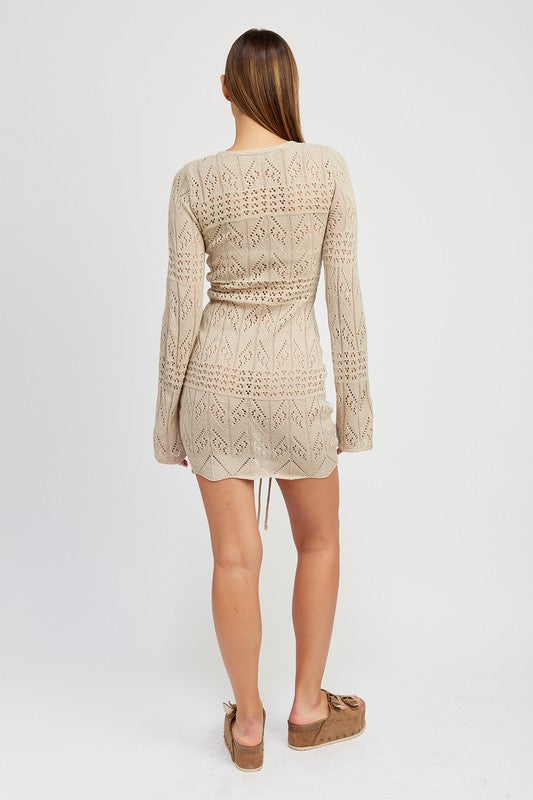 RUCHED CROCHET MINI DRESS-Charmful Clothing Boutique