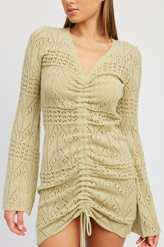 RUCHED CROCHET MINI DRESS-Charmful Clothing Boutique