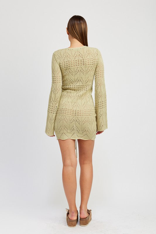 RUCHED CROCHET MINI DRESS-Charmful Clothing Boutique