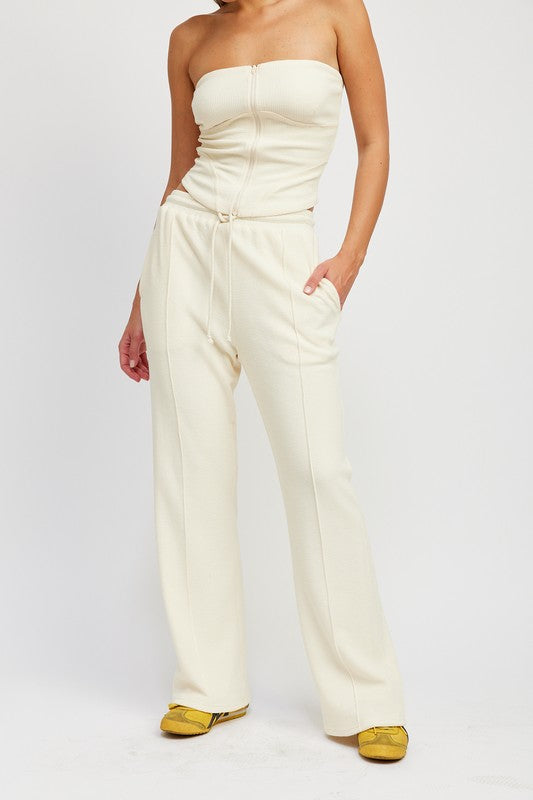 HIGH WAIST PANTS WITH DRAWSTRINGS-Charmful Clothing Boutique