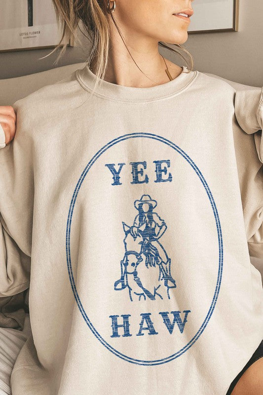 YEE HAW COWGIRL WESTERN OVERSIZED SWEATSHIRT-Charmful Clothing Boutique