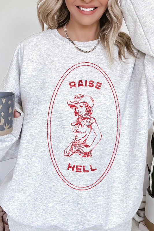 RAISE HELL COUNTRY COWGIRL OVERSIZED SWEATSHIRT-Charmful Clothing Boutique