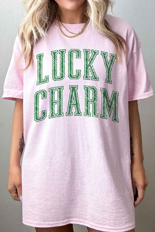 LUCKY CHARM ST PATRICKS OVERSIZED GRAPHIC TEE-Charmful Clothing Boutique