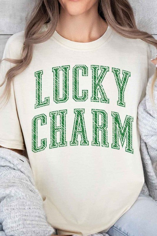 LUCKY CHARM ST PATRICKS OVERSIZED GRAPHIC TEE-Charmful Clothing Boutique