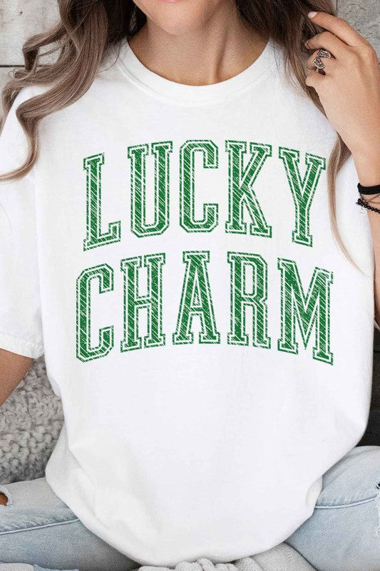 LUCKY CHARM ST PATRICKS OVERSIZED GRAPHIC TEE-Charmful Clothing Boutique