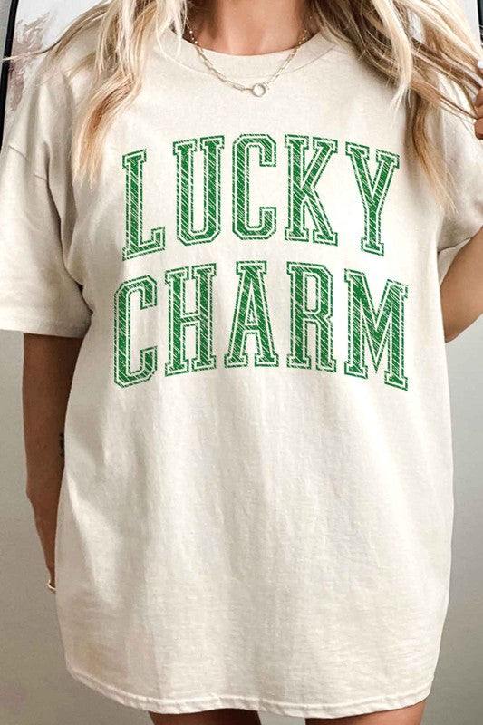 LUCKY CHARM ST PATRICKS OVERSIZED GRAPHIC TEE-Charmful Clothing Boutique