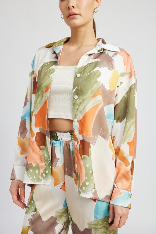 OVERSIZED BUTTON UP PRINTED SHIRT-Charmful Clothing Boutique