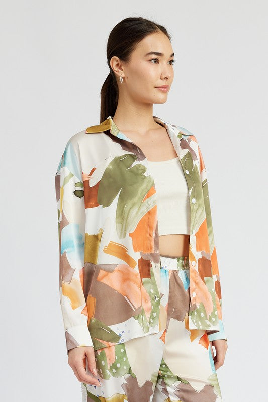 OVERSIZED BUTTON UP PRINTED SHIRT-Charmful Clothing Boutique