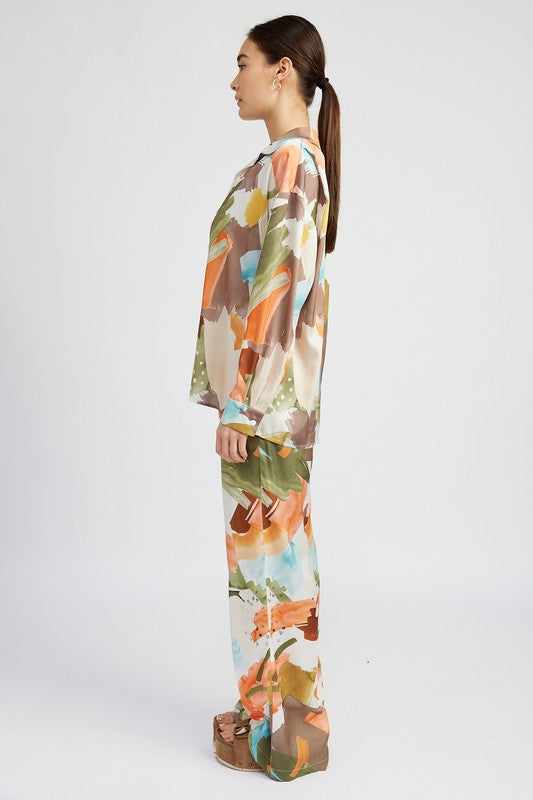 OVERSIZED BUTTON UP PRINTED SHIRT-Charmful Clothing Boutique