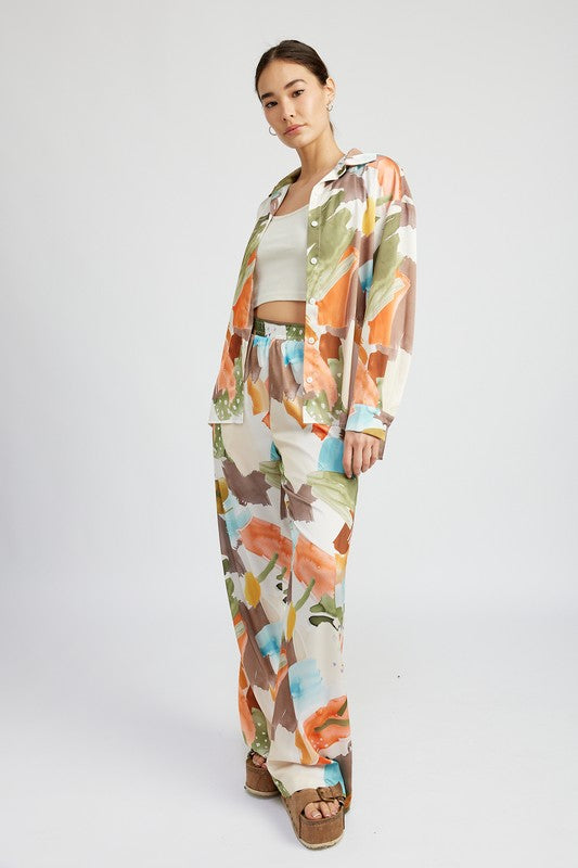 OVERSIZED BUTTON UP PRINTED SHIRT-Charmful Clothing Boutique