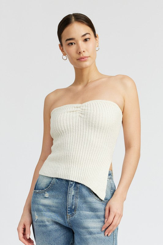 ASYMMETRICAL RUCHED TUBE TOP-Charmful Clothing Boutique