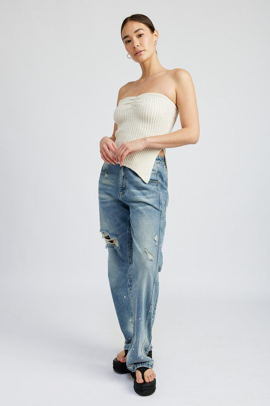ASYMMETRICAL RUCHED TUBE TOP-Charmful Clothing Boutique