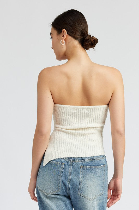 ASYMMETRICAL RUCHED TUBE TOP-Charmful Clothing Boutique
