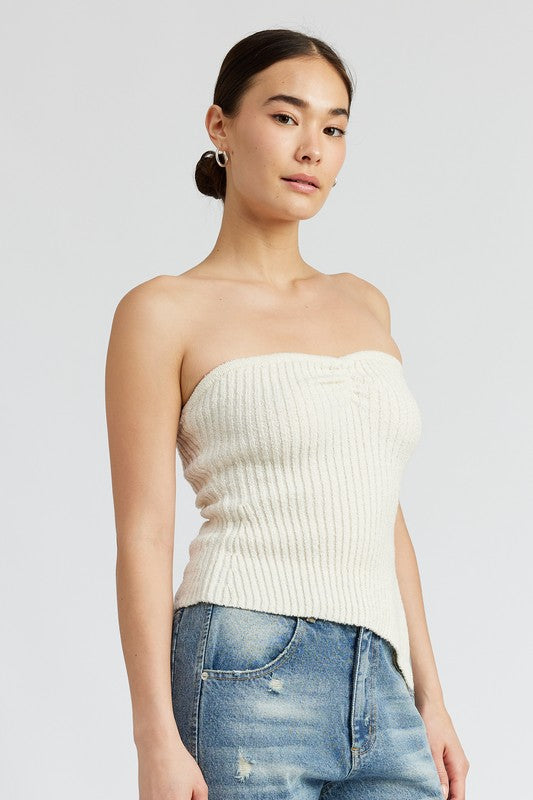 ASYMMETRICAL RUCHED TUBE TOP-Charmful Clothing Boutique