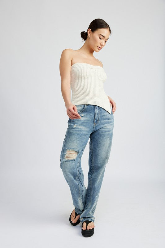 ASYMMETRICAL RUCHED TUBE TOP-Charmful Clothing Boutique