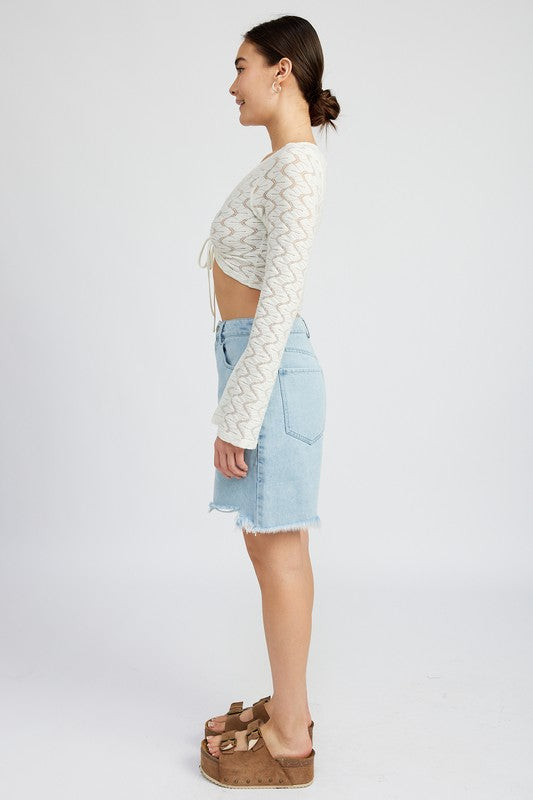 CROCHET BELL SLEEVE TOP WTIH FRONT O RING-Charmful Clothing Boutique