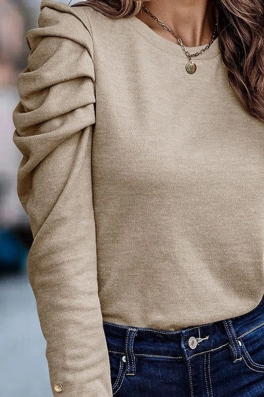 Basic Buttoned Puff Long Sleeve blouse top-Charmful Clothing Boutique