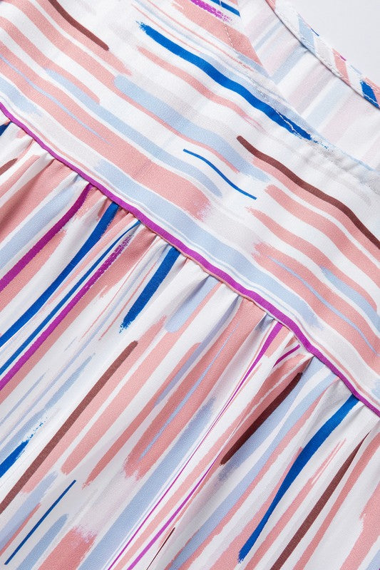 White Water color stripe ruffle half sleeve blouse-Charmful Clothing Boutique