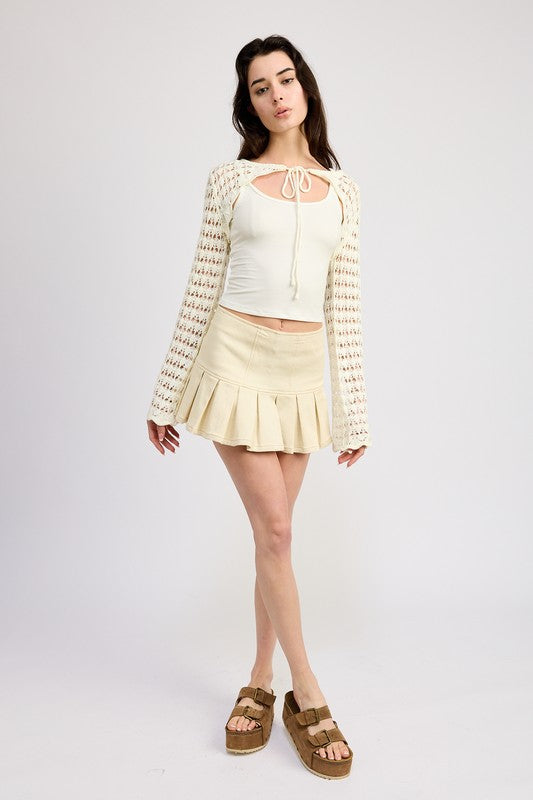 CROCHET BOLERO WITH DRAWSTRINGS-Charmful Clothing Boutique