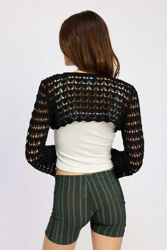 CROCHET BOLERO WITH DRAWSTRINGS-Charmful Clothing Boutique