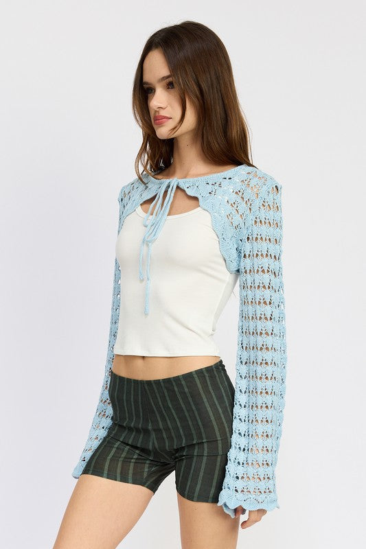 CROCHET BOLERO WITH DRAWSTRINGS-Charmful Clothing Boutique