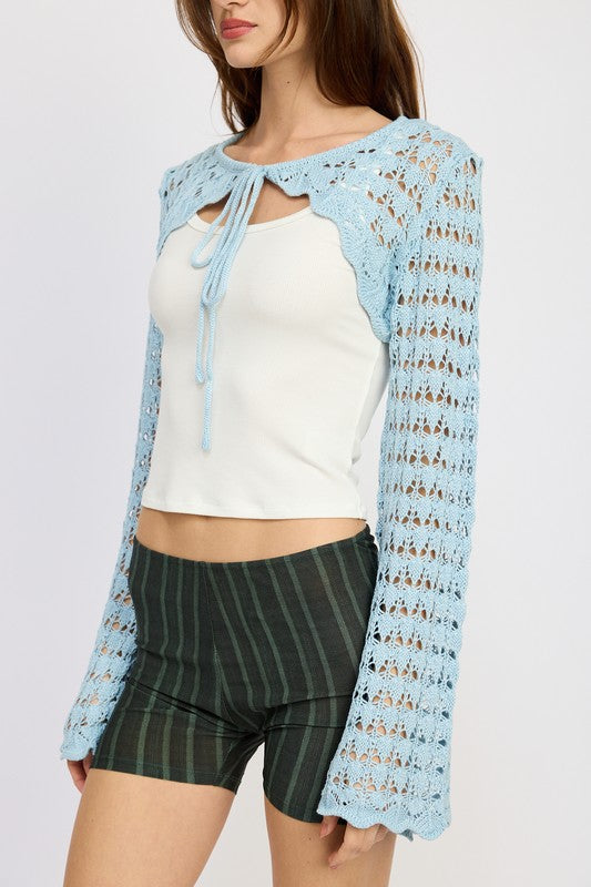 CROCHET BOLERO WITH DRAWSTRINGS-Charmful Clothing Boutique