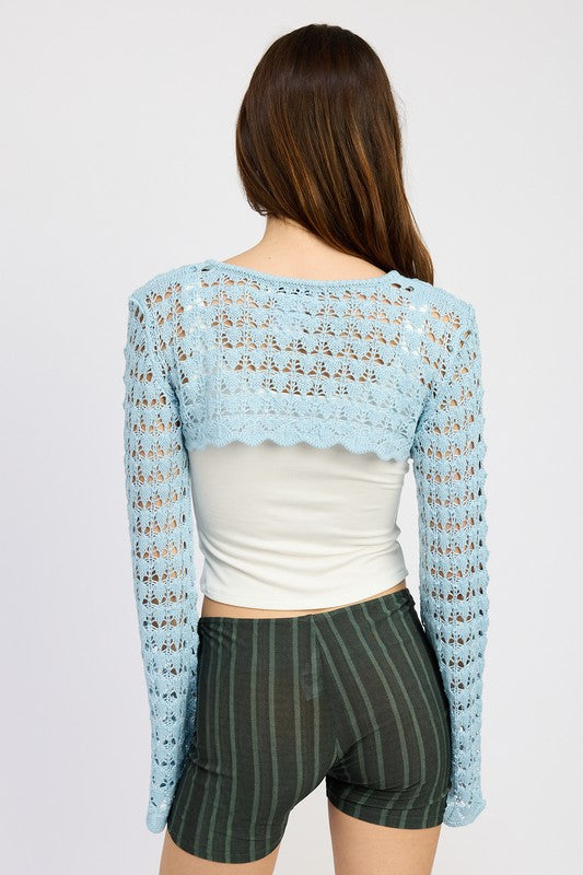 CROCHET BOLERO WITH DRAWSTRINGS-Charmful Clothing Boutique
