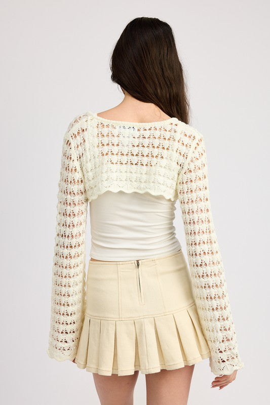 CROCHET BOLERO WITH DRAWSTRINGS-Charmful Clothing Boutique