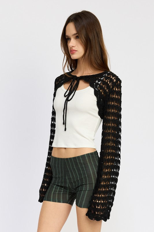 CROCHET BOLERO WITH DRAWSTRINGS-Charmful Clothing Boutique