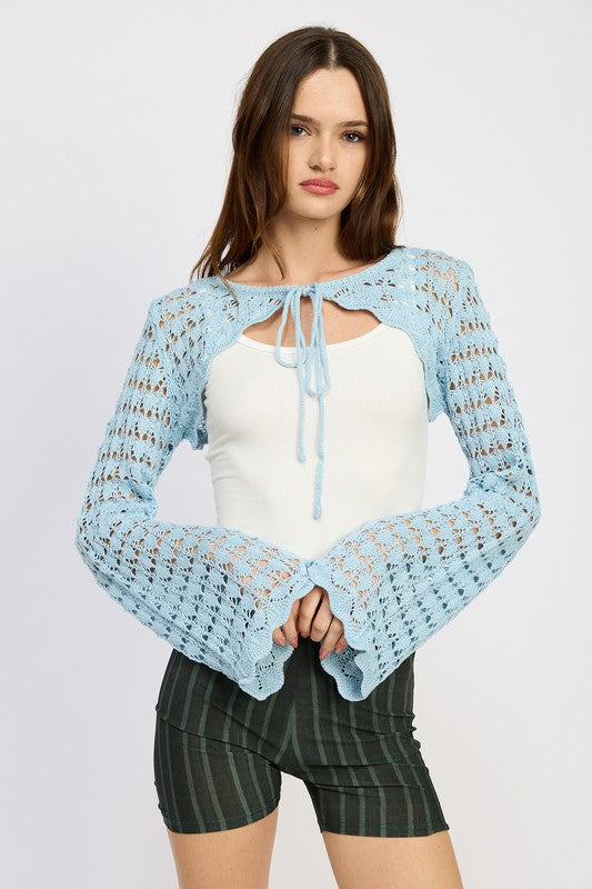 CROCHET BOLERO WITH DRAWSTRINGS-Charmful Clothing Boutique