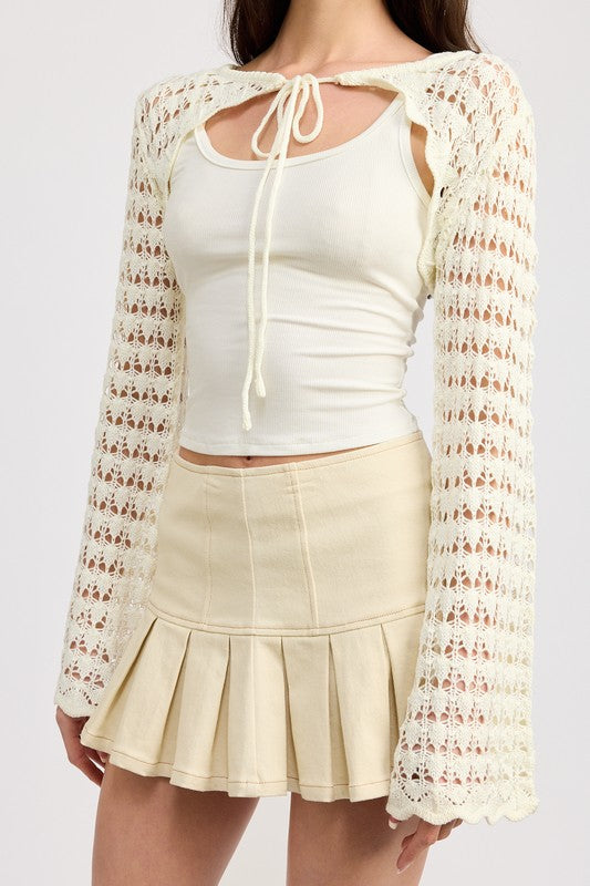 CROCHET BOLERO WITH DRAWSTRINGS-Charmful Clothing Boutique